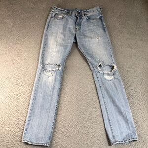 J Crew 484 Jeans Mens 30x32 Blue Kaihara Denim Distressed Grunge Light‎ Wash
